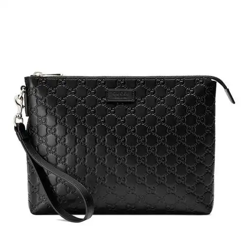 gucci/古驰 男包 signature 经典男士黑色牛皮压花手拿包473881 dmt1n