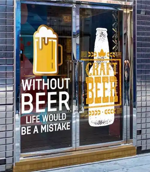 供应餐厅酒吧玻璃大门透明装饰贴纸橱窗静电贴膜广告_彩印_的材料