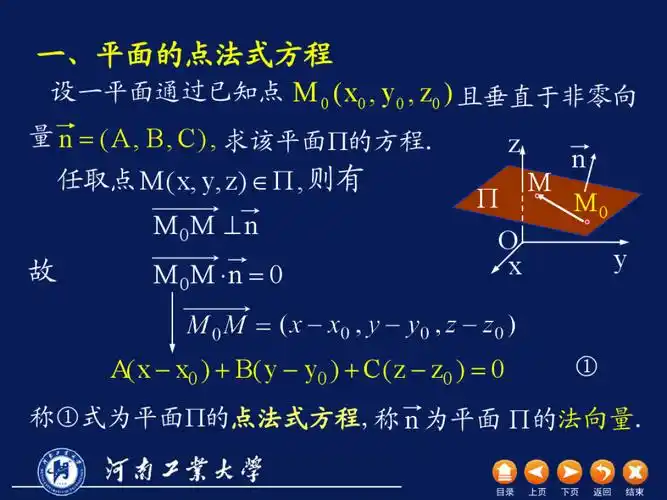 免费文档 所有分类 自然科学 数学 d8_5平面方程 一,平面的点法式方程