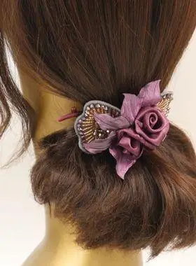 中老年妈妈高级感紫色头花低发夹