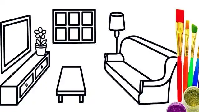 教宝宝画客厅沙发电视机茶几,学习颜色简笔画涂色彩