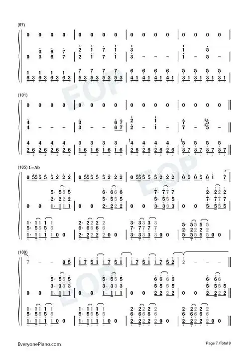 何度目の青空か-乃木坂46双手简谱预览7-钢琴谱文件(五线谱,双手简谱