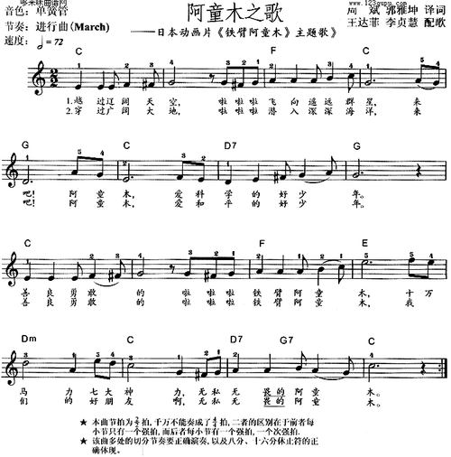 阿童木之歌(《铁臂阿童木》主题歌)_简谱_搜谱网