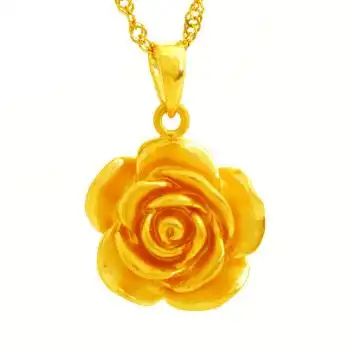 永坤黄金 千足金 3d硬金玫瑰花吊坠 4.64