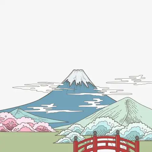 手绘日本樱花富士山插画矢量樱花元素