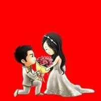 红色背景一男一女卡通情侣头像点击鼠标右键下载