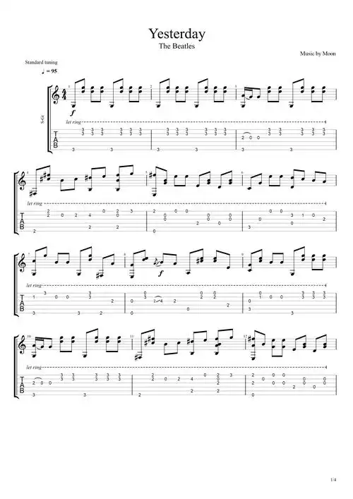 the beatles - yesterday 指弹吉他谱g调gtp六线吉他谱-虫虫吉他谱