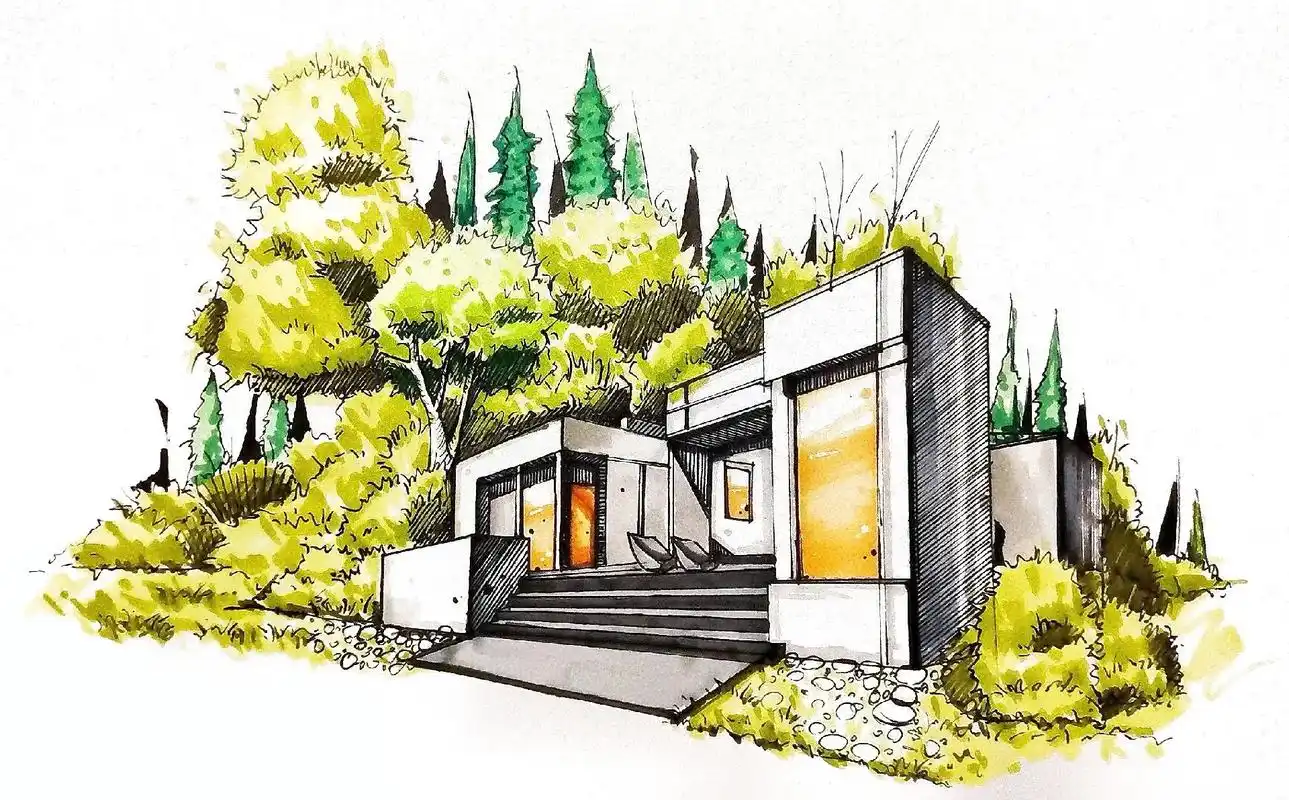 两点透视手绘作业.两点透视室外手绘,临摹线稿#两点透视 #环 - 抖音