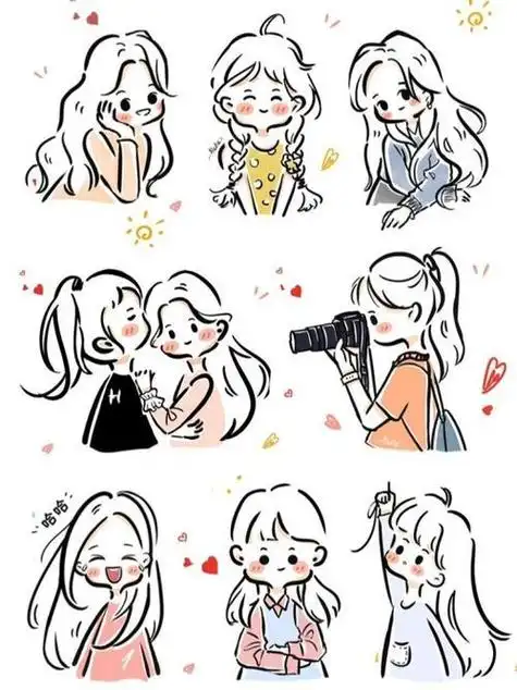 闺蜜简笔画三人