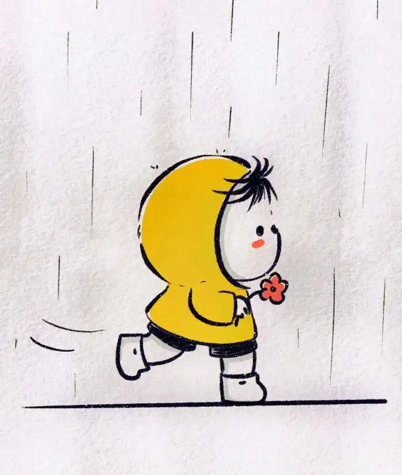 图文伙伴计划 简笔画教程:雨中奔跑的小男孩!送你一朵小红花 - 抖音