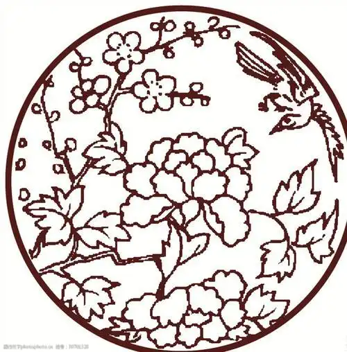 和不干胶剪纸鸟语花香剪纸图片扇形花鸟剪纸图片圆形里的花朵剪纸图案