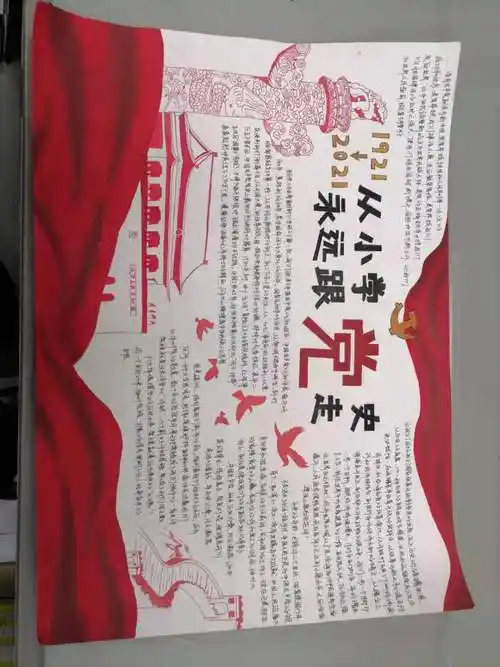 照片集锦描述与说明1921-2021"从小学党史 从小跟党走"手抄报单位田家