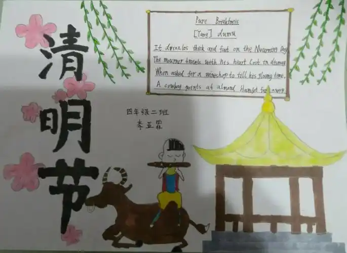 英语"话"清明—记泰西实验学校四年级级部学生清明节手抄报汇报展览