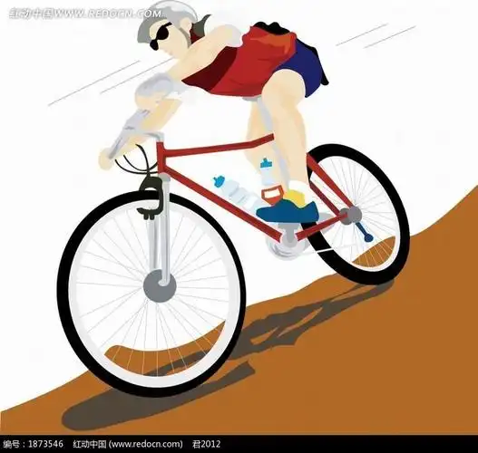 矢量卡通插画-骑自行车下坡的运动员