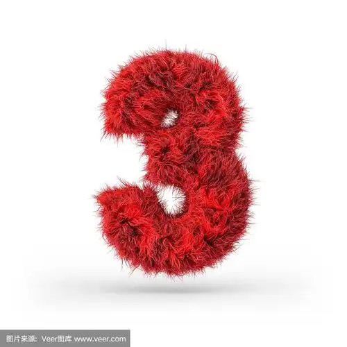 3号.数字信号.红色毛茸茸的字体.3 d