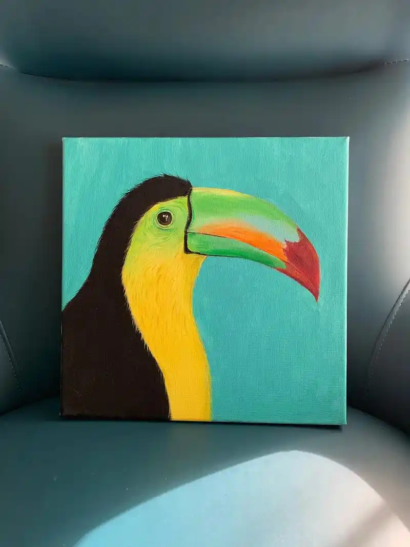 装饰画|巴西大嘴鸟|附过程|30*30.#丙烯画 #绘画过程 - 抖音
