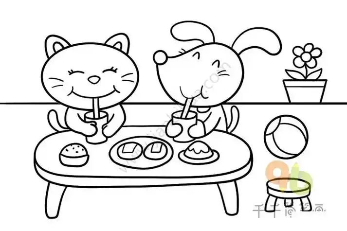 小动物吃的对应食物的简笔画