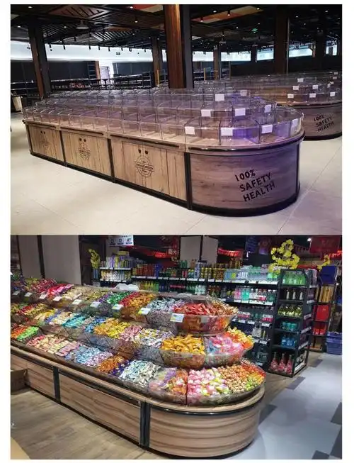 散装食品货架 市木质四层散称柜散装零食货架饼干糖果休闲食品圆形