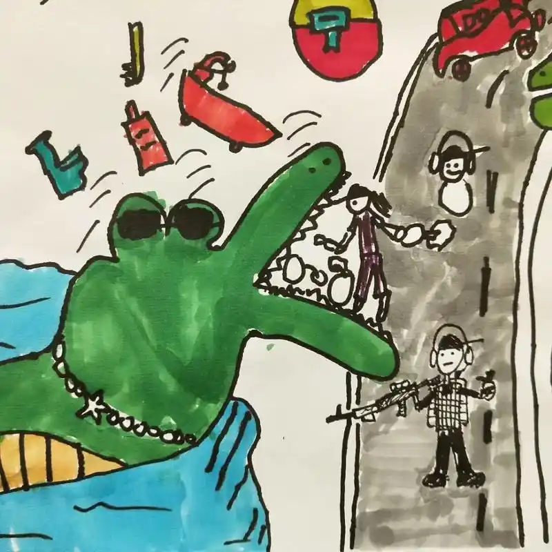鳄鱼94主题儿童画.#画画 #一起学画画 #儿童绘画作品 # - 抖音