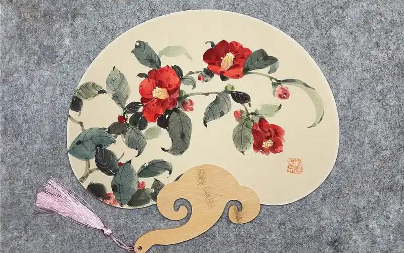 【水彩手绘团扇】红山茶 慢速片段