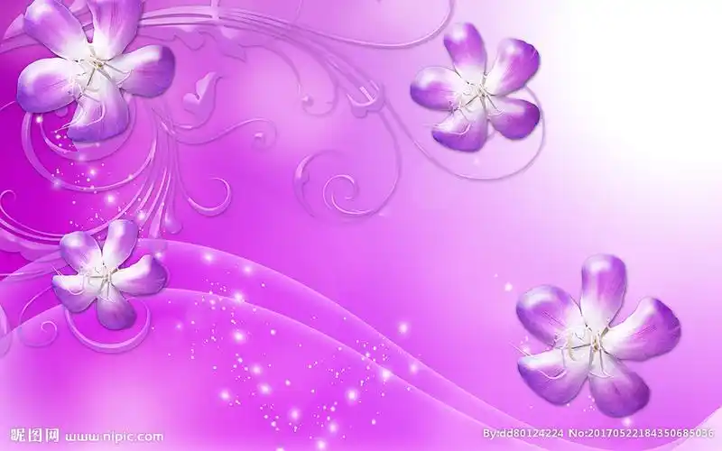 梦幻紫色花卉电视背景墙图片