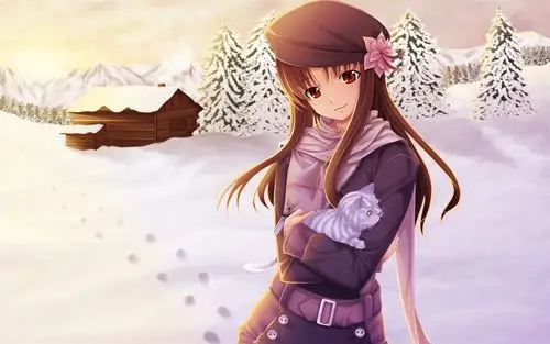 动漫女孩在雪地冬季 壁纸 - 1280x800