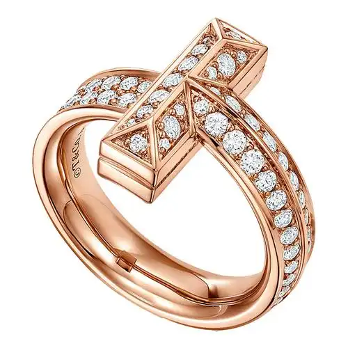 蒂芙尼 tiffany t系列18k金玫瑰金配以钻石戒指 68169712