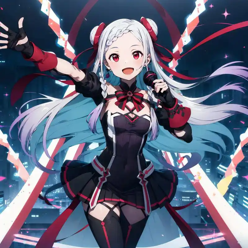 折扇轻摇显优雅, 高楼俯瞰城市华. 神秘宁静森林衬, 角色魅力展无瑕.