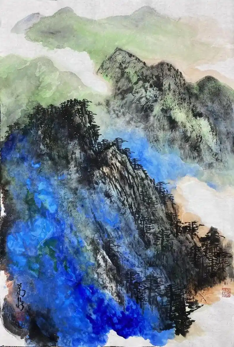 万鼎老师泼墨泼彩山水画赏析#陕西书画 #水墨山水 #青绿山水 - 抖音