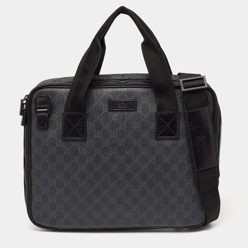 古驰gucci公文包|black gg supreme canvas laptop case bag