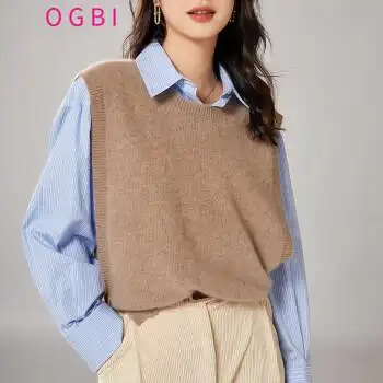 休闲打底外穿时尚个性无袖毛衣马甲羊毛坎肩内外搭百搭针织深驼色l