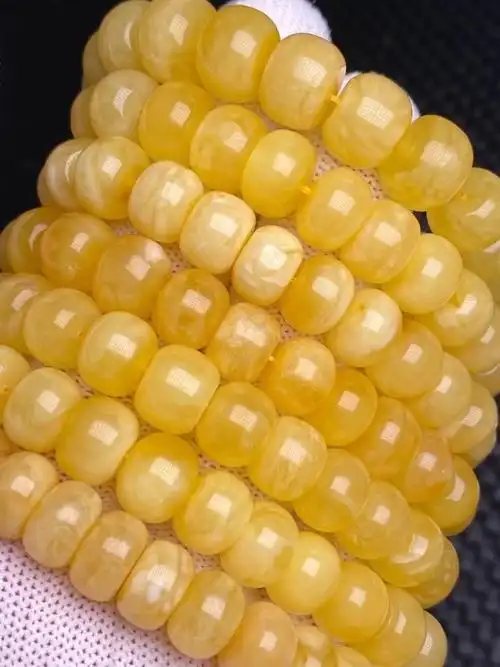 纯天然蜜蜡 俄料白花蜡 老型珠手串 蜡质浓郁 纹理清晰