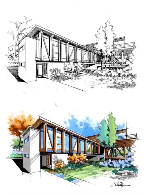 建筑手绘马克笔作品