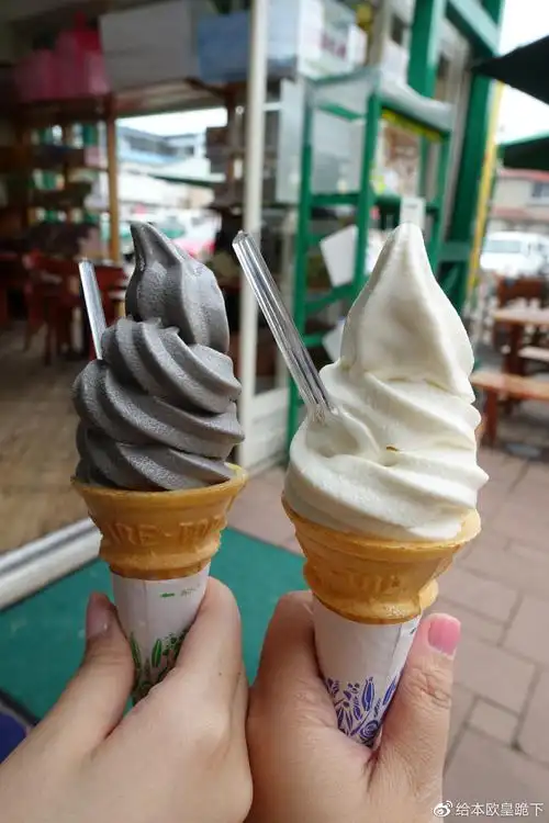 墨鱼汁冰淇淋和牛奶冰淇淋