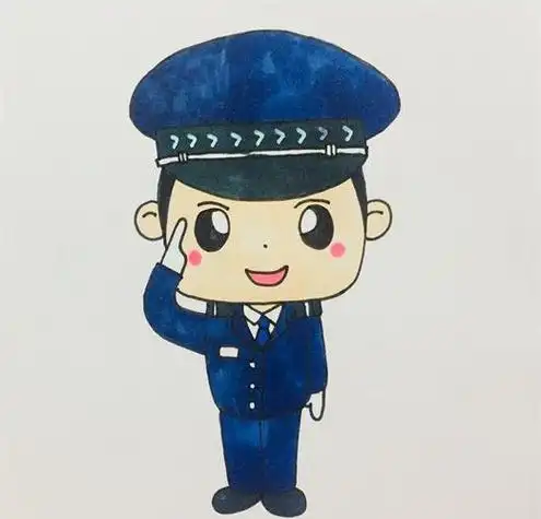 警察简笔画卡通版彩色