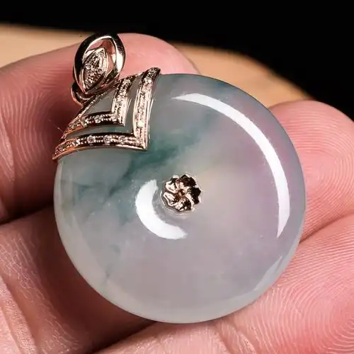 【源头好货-四会】皇廷-18k金镶嵌钻石扣头冰润平安扣吊坠10.43g