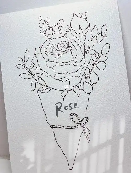 钢笔淡彩玫瑰花束