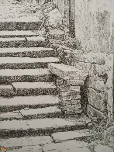 原创钢笔画南广老街台阶