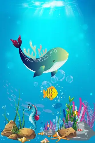 海底 世界 海洋 生物, 梦幻, 海底世界海报背景, 卡通