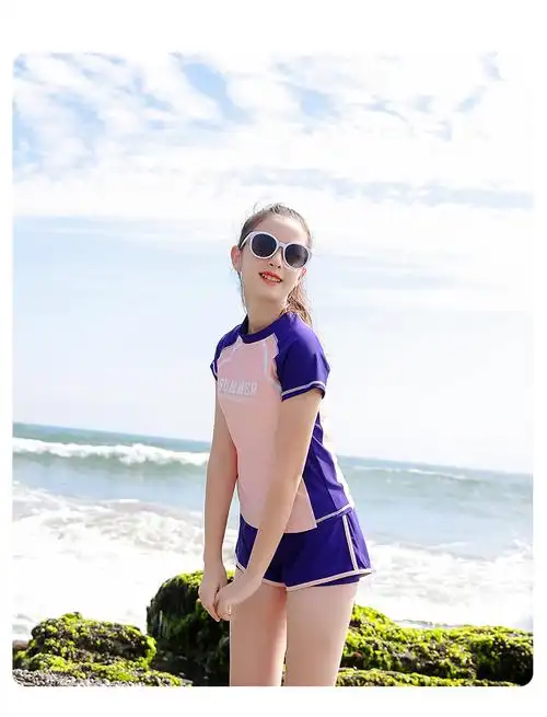 萱田儿童泳衣女童分体两件套速干平角裤冲浪保守舒适透气防走光时尚