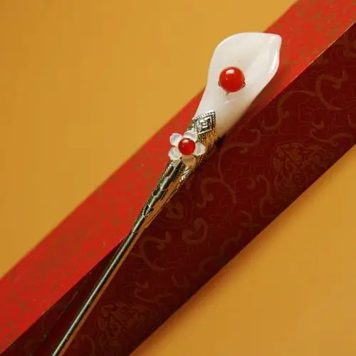 临香玉 马蹄莲红玛瑙发簪盘发女 民族风饰品 簪子长约157mm