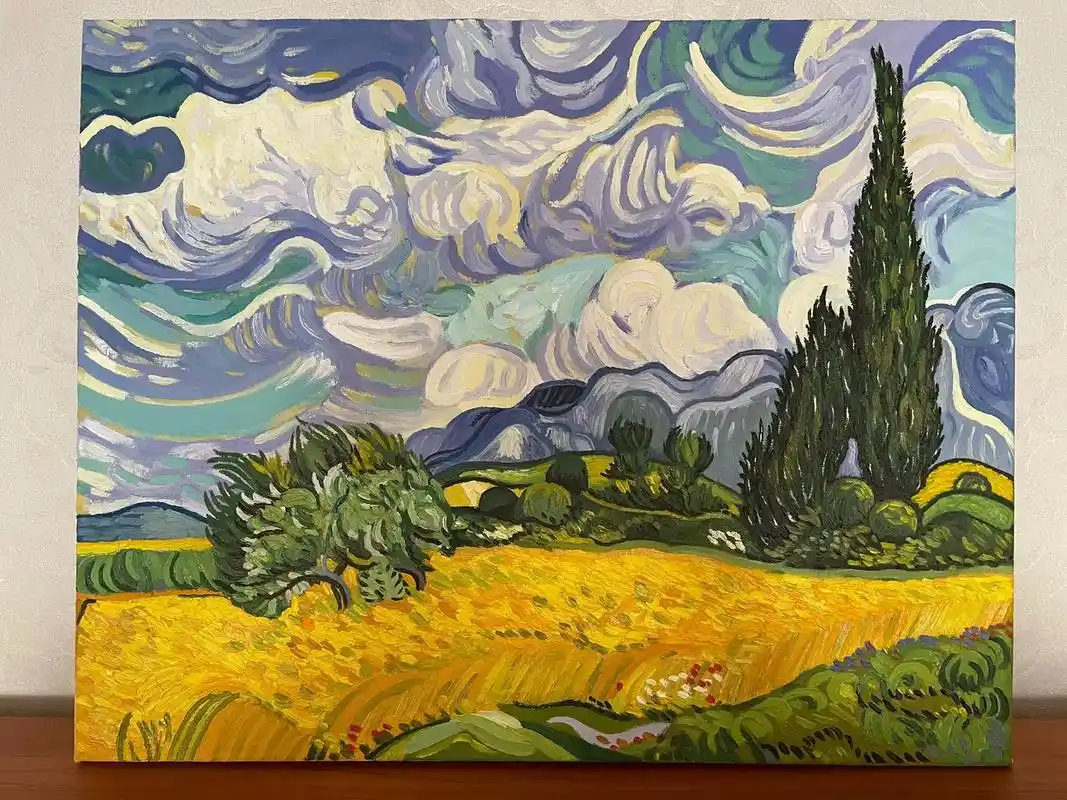 临摹大师名画2梵高的麦田里的丝柏树
