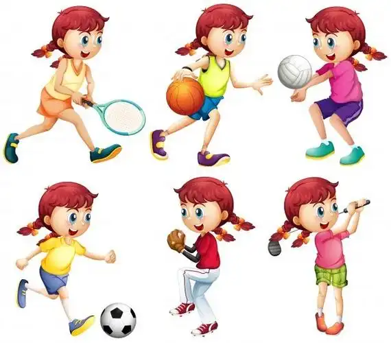 做不同类型运动插画的女孩