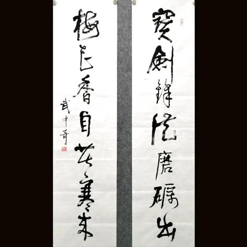 武中奇草书对联手写作品宝剑锋从磨砺出手绘作品书房装饰挂画