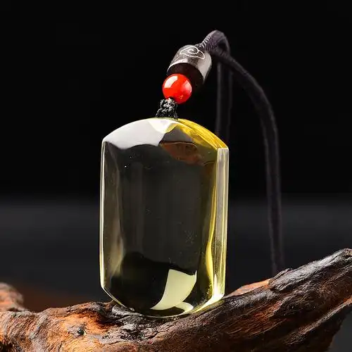 天然黄水晶无字平安牌子太平无事牌男士项链吊坠挂件女礼物可刻字