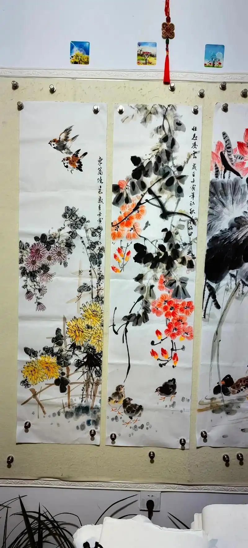 七次国展入选者田水老师花鸟四尺对开四条屏#感受国画的意境之美 - 抖