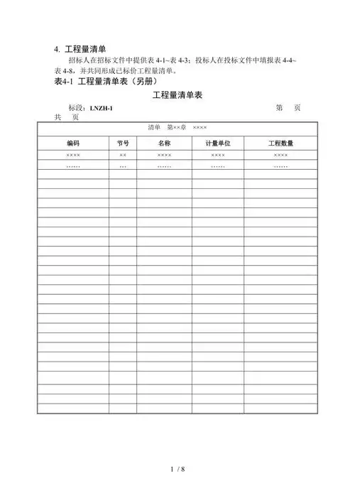 铁路工程招投标工程量清单计价表