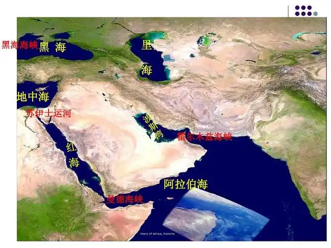 黑 海 里 海 地中海 苏伊士运河 霍尔木兹海峡 阿拉伯海 曼德海峡