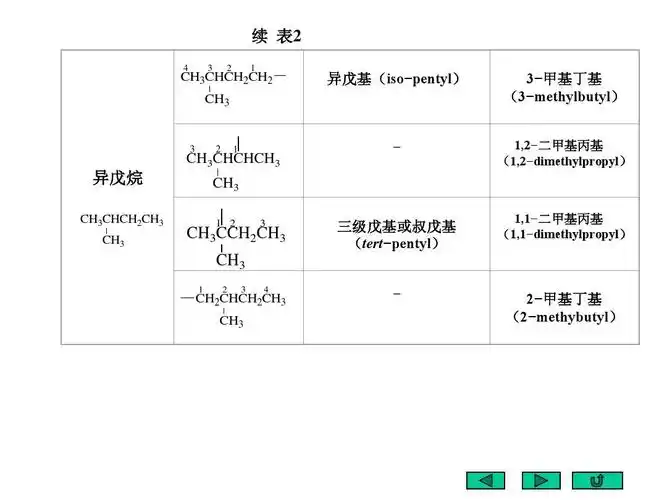 续 表2 ch3chch2ch2 ch3 -         异戊基