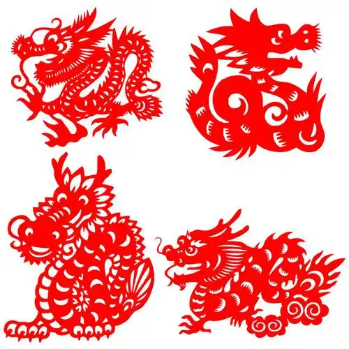 s/一套4张 龙剪纸十二生肖龙制作剪纸成品春节日新年瑞兽红色宣纸